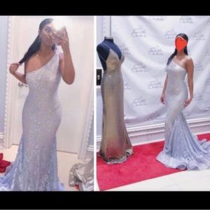 Jovani size 4 one shoulder lace metallic dress.